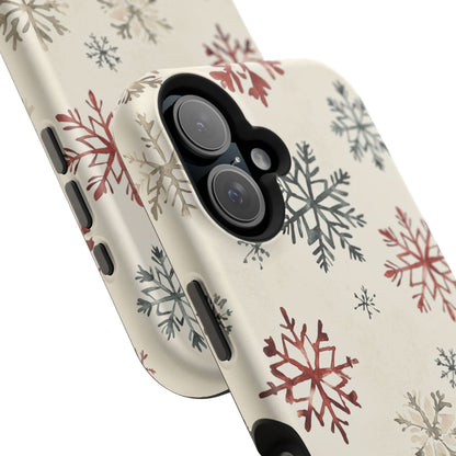 Vintage Red and Gray Snowflake Pattern – MagSafe iPhone Series Case