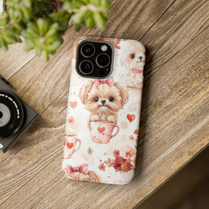 Puppies & Heart Mugs MagSafe iPhone Case – Sweet Dog & Floral Design, Shockproof & Slim