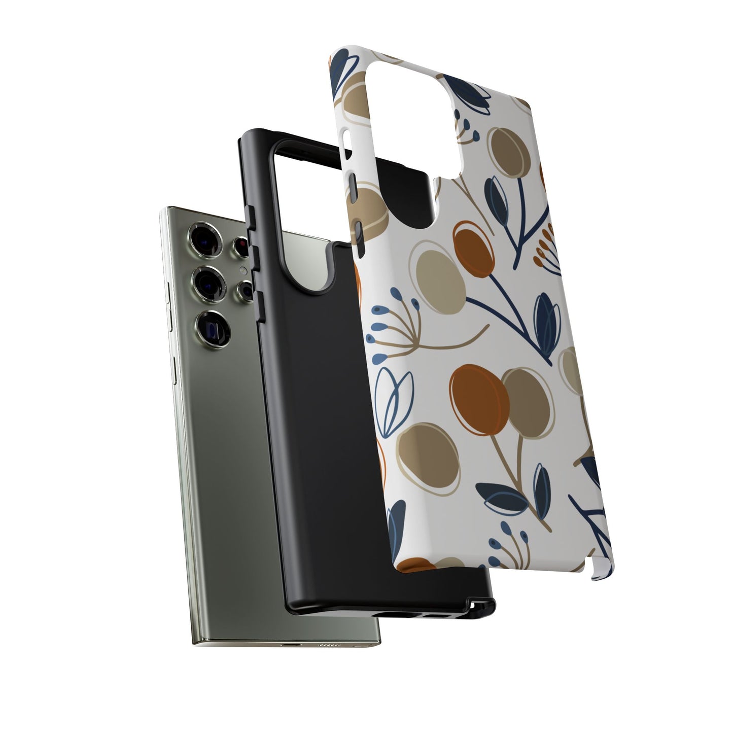 Modern Botanical Berries Tough Samsung Galaxy  Case – Earthy Tones & Navy Accents, Shock-Resistant