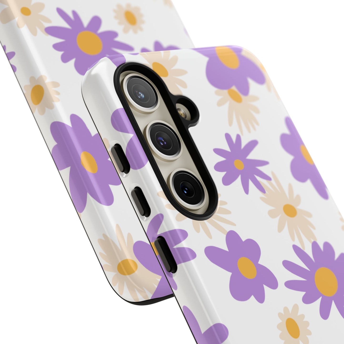 Retro Daisy Flower Samsung Galaxy Case – Pastel Purple & Cream Floral Design with Matte Finish