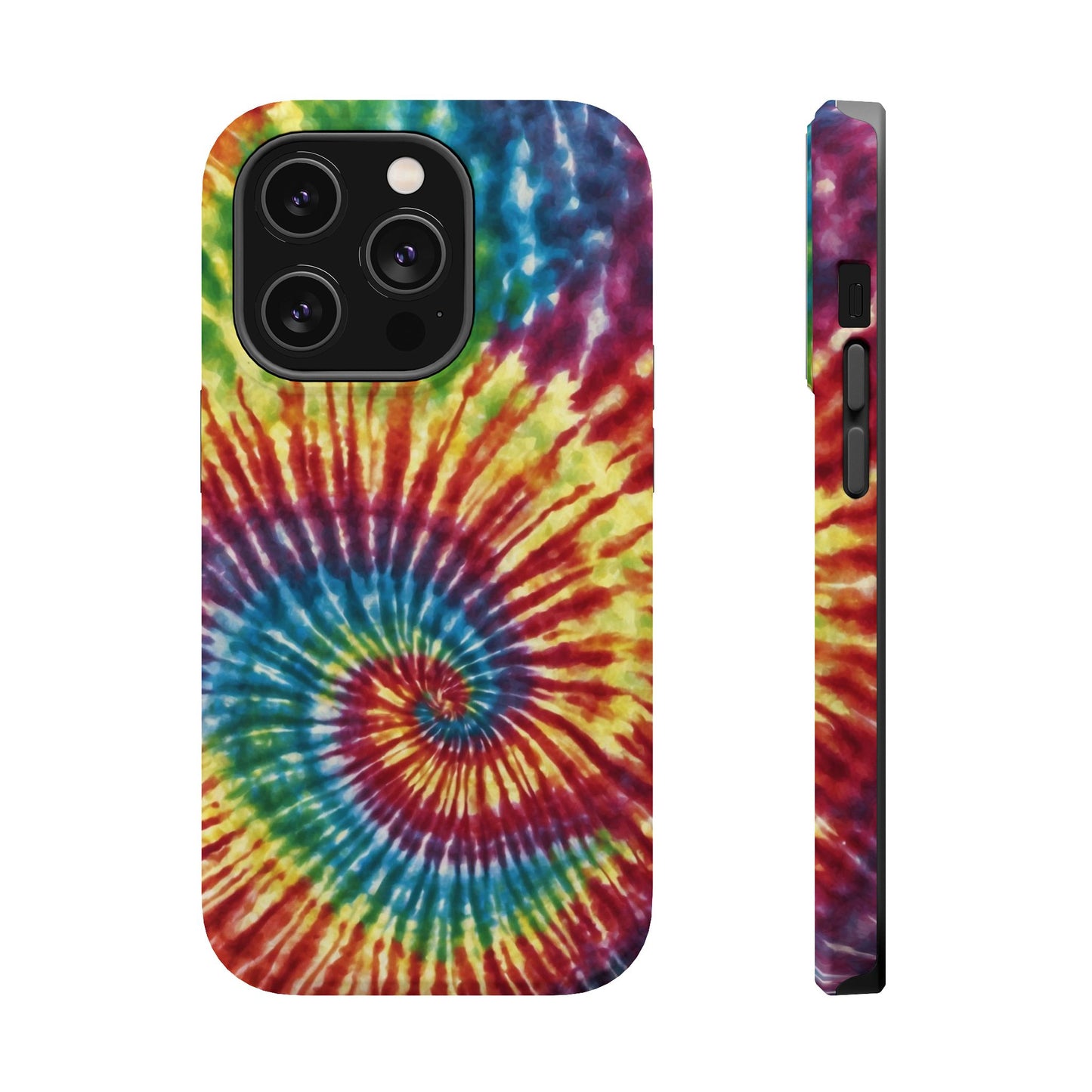 Vibrant Spiral Tie-Dye MagSafe Case – Retro Rainbow Design