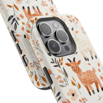 MagSafe iPhone Case: Smiley Goats & Dried Flowers – Vintage Charm