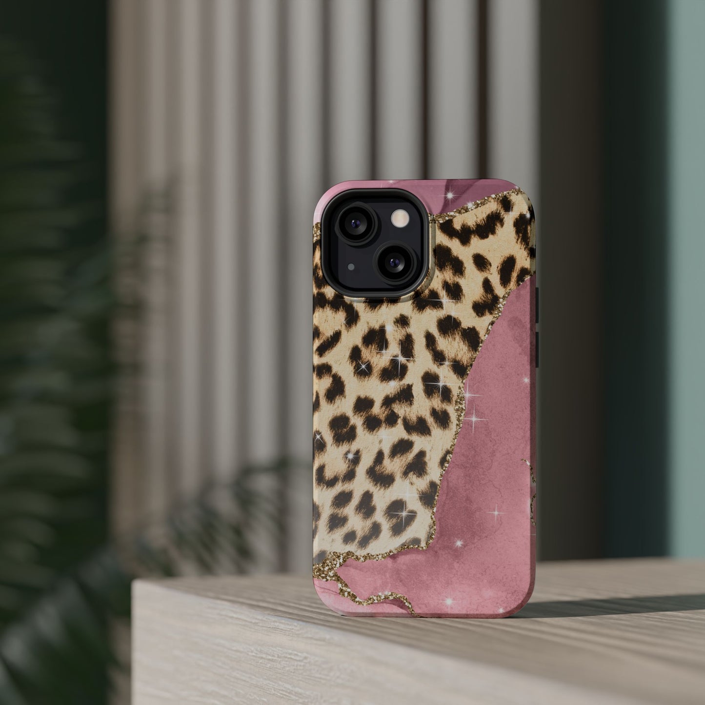 Pink Glam Leopard - MagSafe iPhone Series Case with Glitter Accents