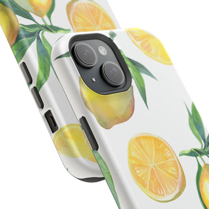 Lemon Grove Watercolor Tough MagSafe iPhone Case – Fresh Citrus Design, Dual-Layer Protection