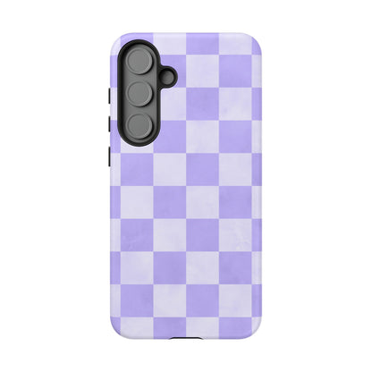 Lavender Checkerboard Samsung Galaxy Case – Shockproof, Smooth Matte Finish, Dual-Layer Design