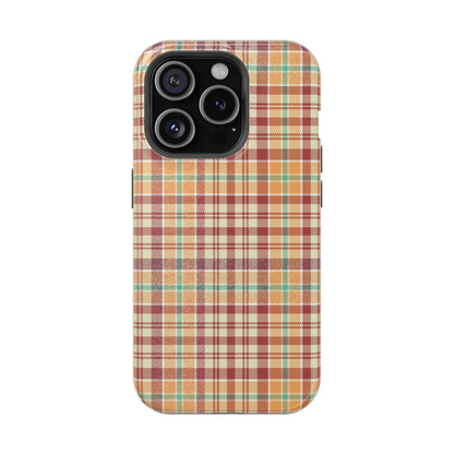 Retro Chic Plaid MagSafe iPhone Case in Red, Orange, Green & Cream – Vintage Design Meets Modern Tech