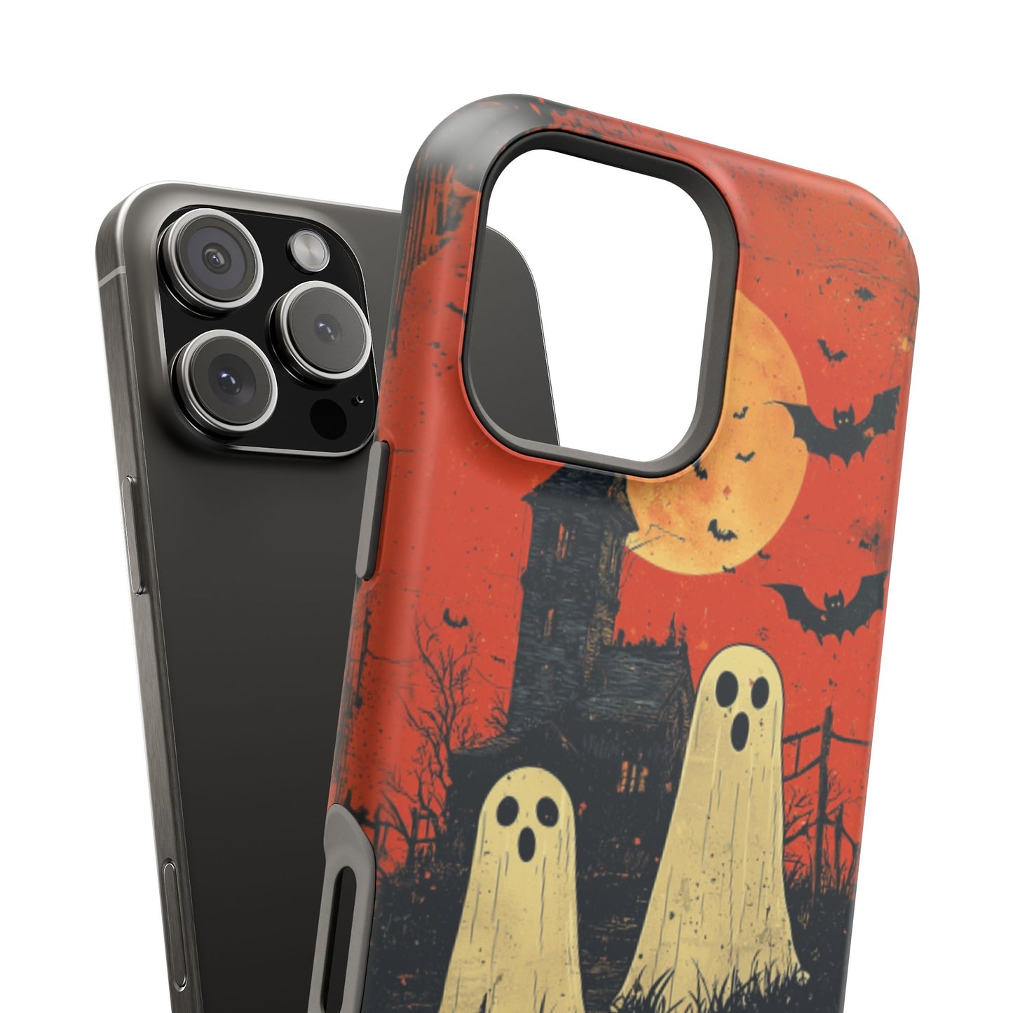 Haunted House & Ghosts MagSafe iPhone Case – Spooky Halloween Full Moon Design