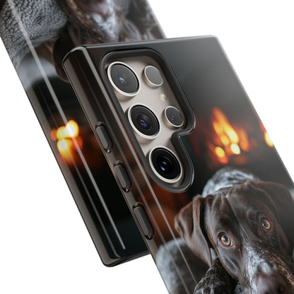 Cozy German Shorthaired Pointer Samsung Galaxy Case – Rustic Fireplace Protective Cover