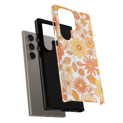 Vintage Floral Bloom Samsung Galaxy Case – Warm Orange & Yellow Retro Flower Design with Matte Finish