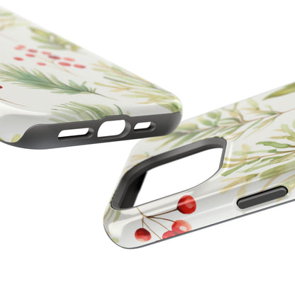 Winter Greenery & Berry Watercolor – MagSafe iPhone Series Case