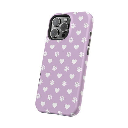 Purple Hearts & Paw Prints - Cute Pet Lover MagSafe iPhone Case