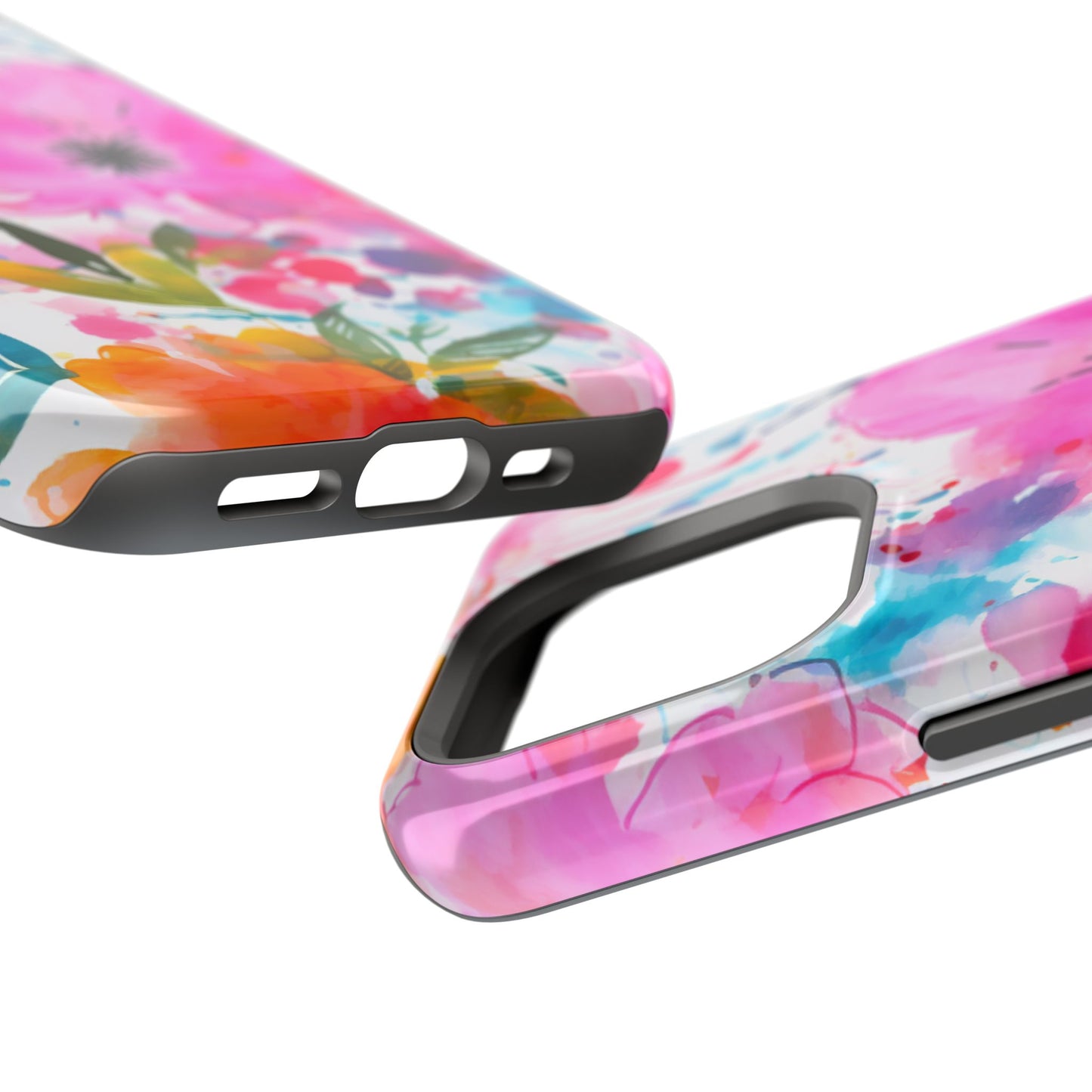 Color Splash Pink & Orange Watercolor Floral - MagSafe iPhone Case