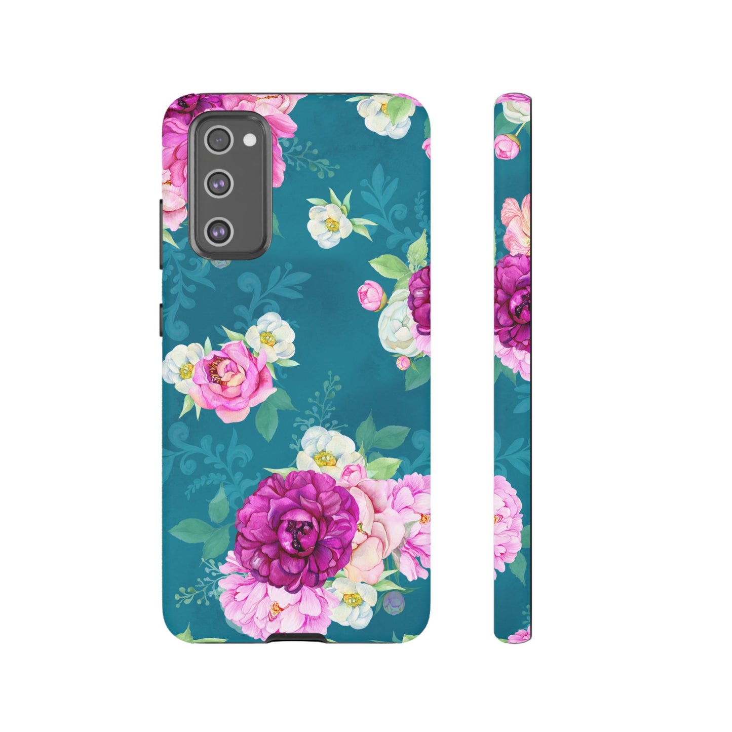 Elegant Peony Bouquet Samsung Galaxy Case – Deep Teal Background with Romantic Floral Design