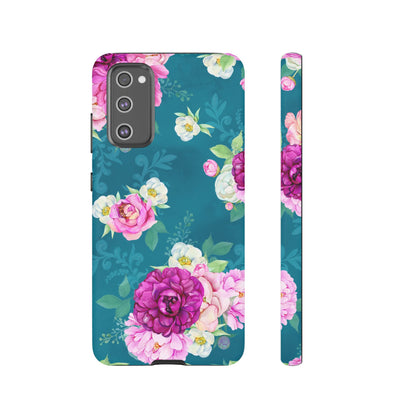 Elegant Peony Bouquet Samsung Galaxy Case – Deep Teal Background with Romantic Floral Design