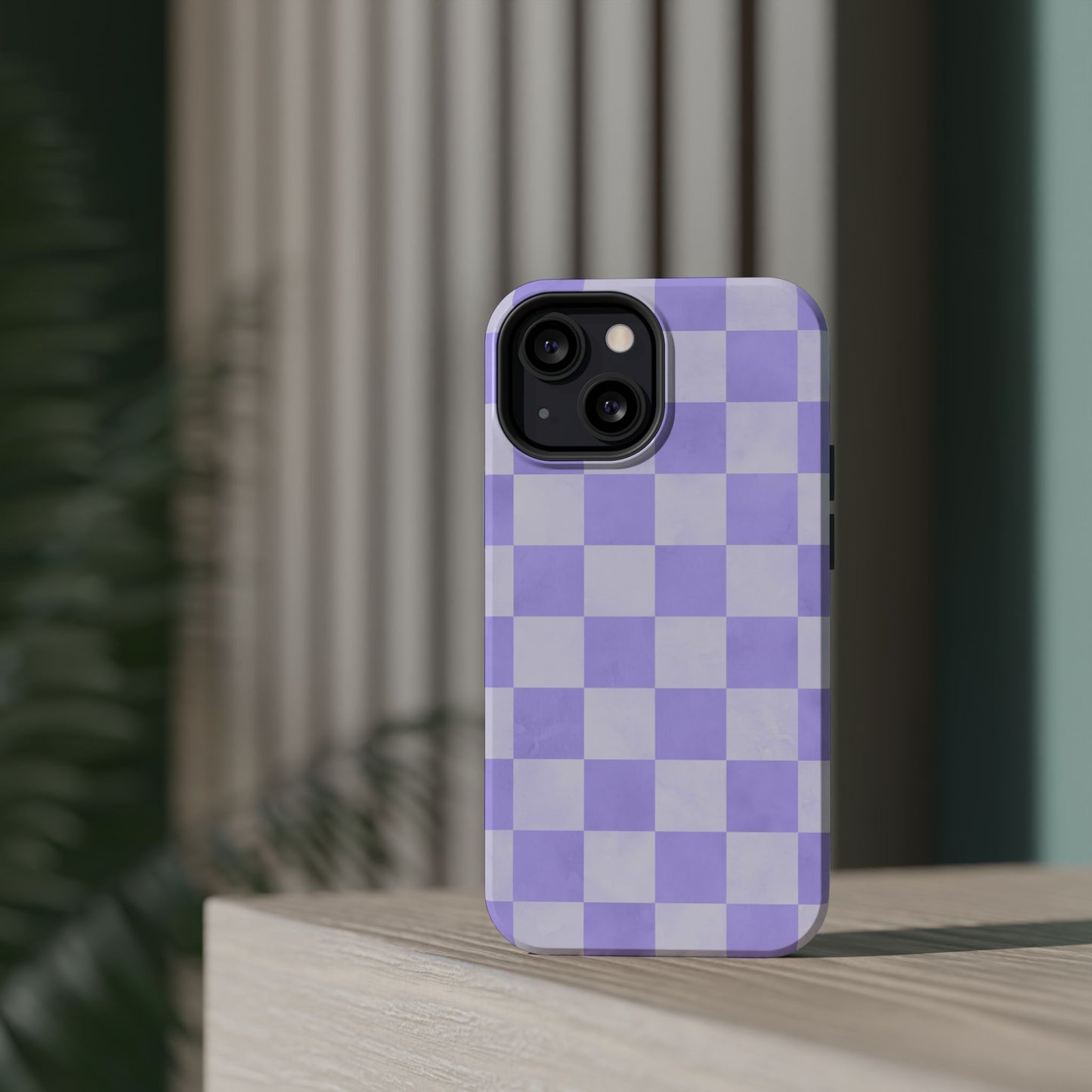 Lavender Checkerboard MagSafe iPhone Case – Shockproof, Smooth Matte Finish, Dual-Layer Design