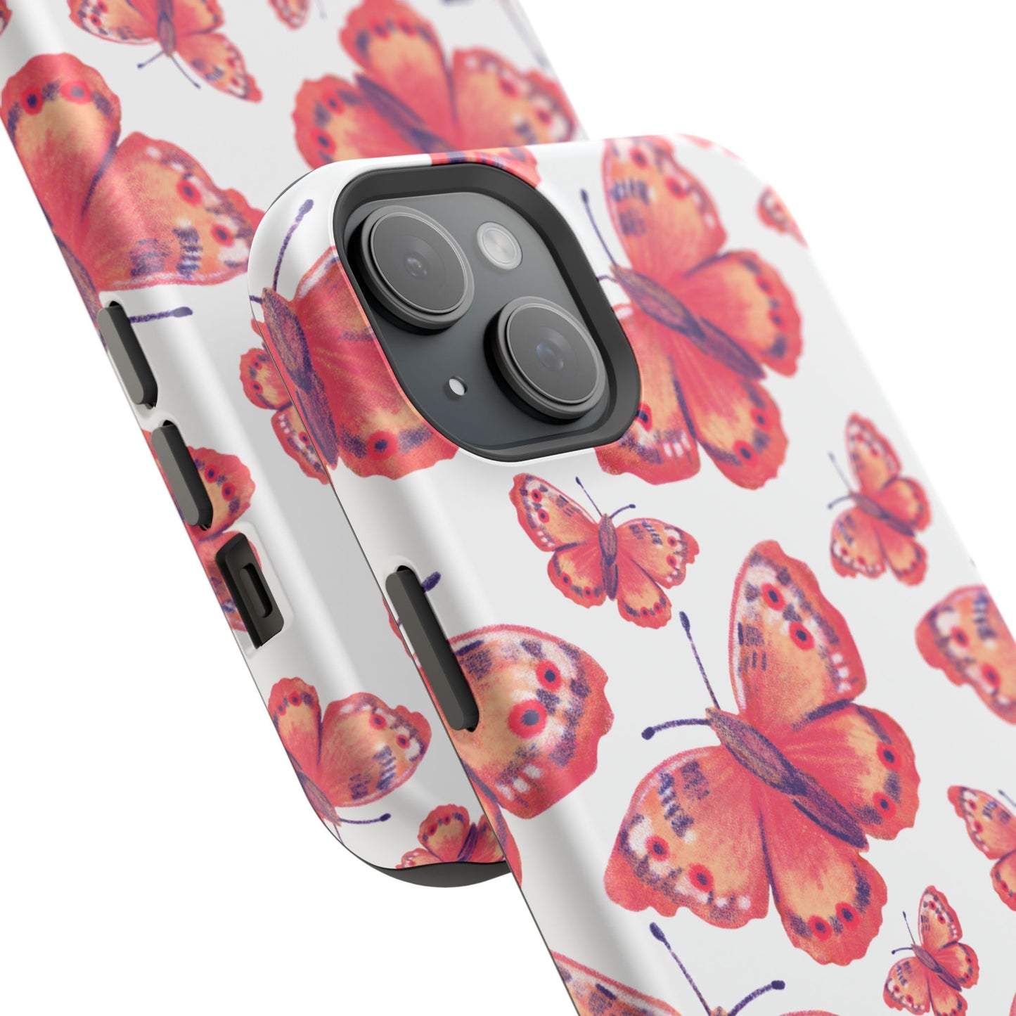 Coral Butterfly MagSafe iPhone Case – Slim, Protective Design with Bold Watercolor Print