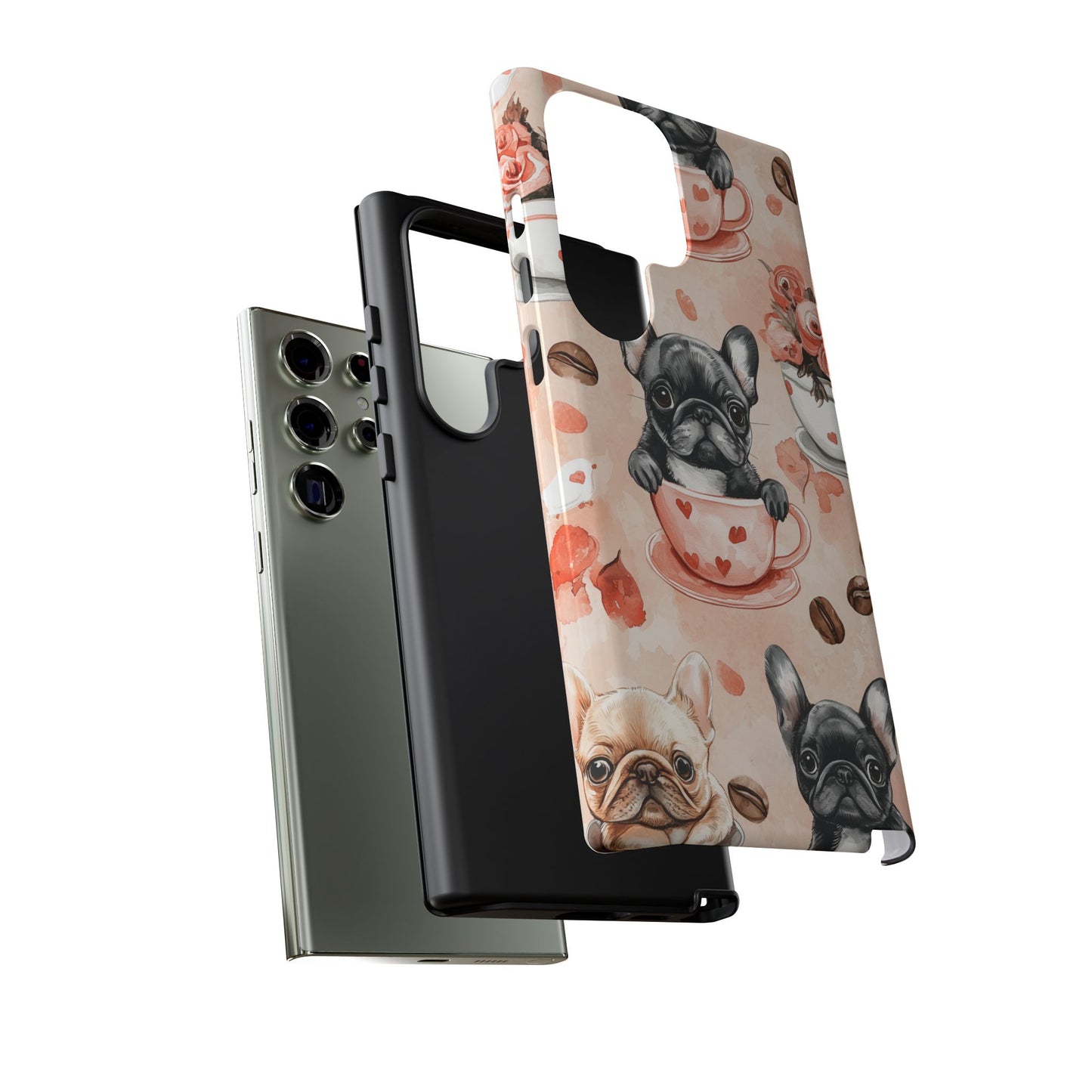 French Bulldogs in Heart Teacups Samsung Galaxy  Case – Cute Dog & Floral Design, Shockproof Protection