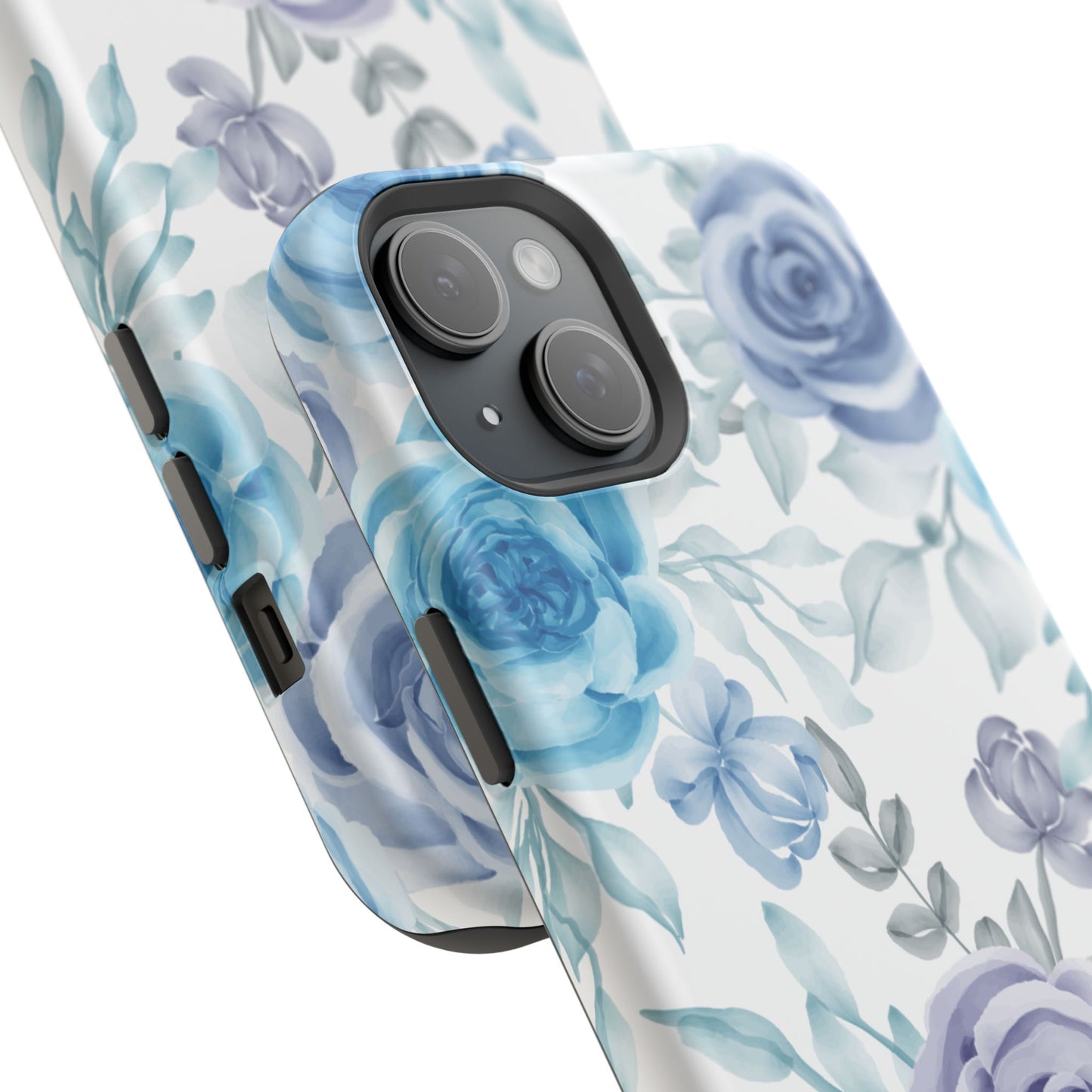 Elegant Blue & Violet Roses MagSafe Case – Artistic Floral Protection with Magnetic Charging Compatibility