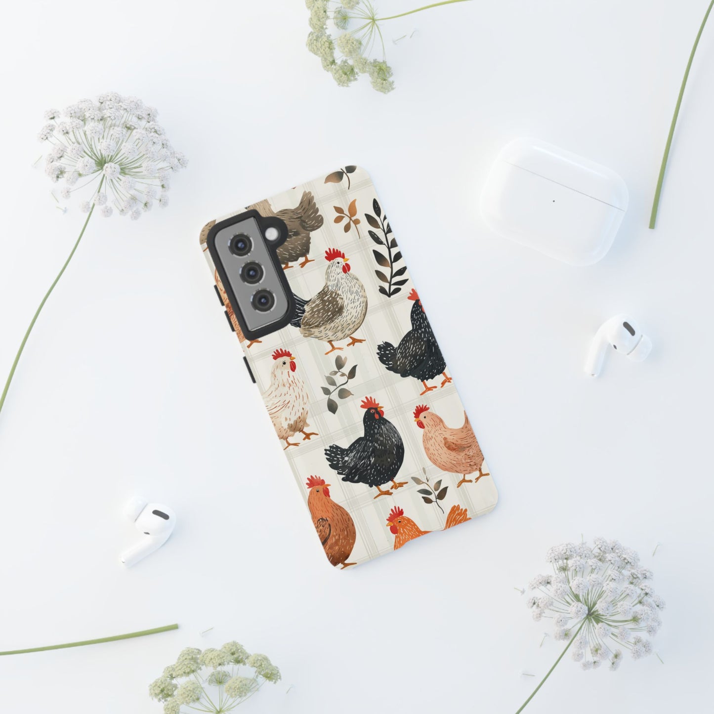 Samsung Galaxy Case: Vintage Chicken & Leaves – Farmhouse Style Case