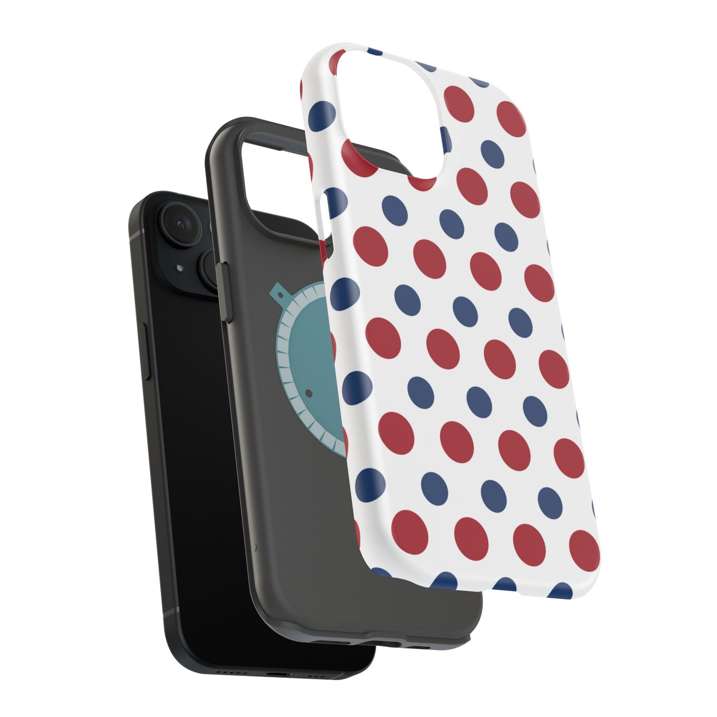 Patriotic Navy, White, and Red Polka Dot MagSafe iPhone Case