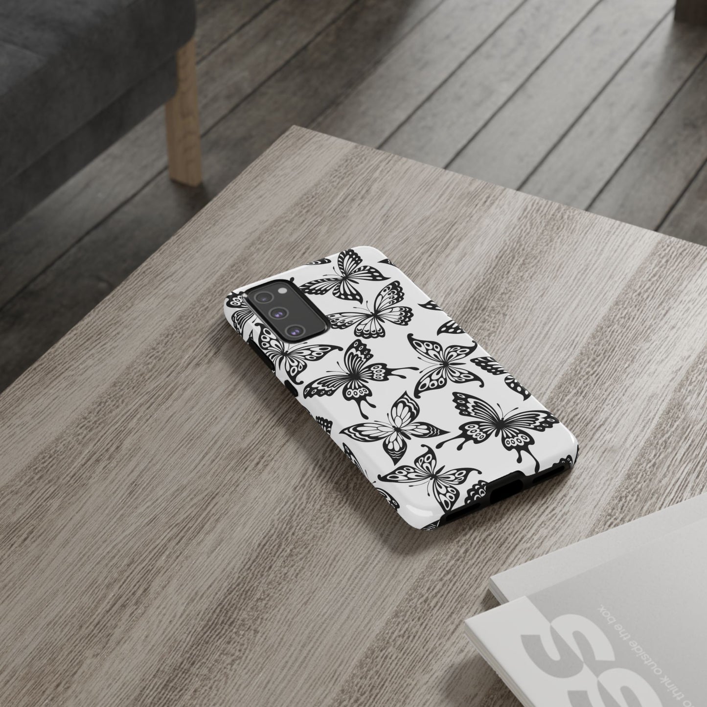 Monochrome Butterfly Pattern Samsung Galaxy  Case – Dual-Layer Protection with Matte Finish
