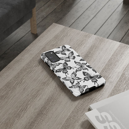 Monochrome Butterfly Pattern Samsung Galaxy  Case – Dual-Layer Protection with Matte Finish