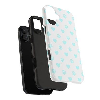 iPhone Case - Aqua Paw Print & Heart Design