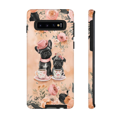 Floral French Bulldogs Samsung Galaxy Case – Elegant Dog Design with Tea Cups & Roses, Shockproof Protection - BOGO Cases