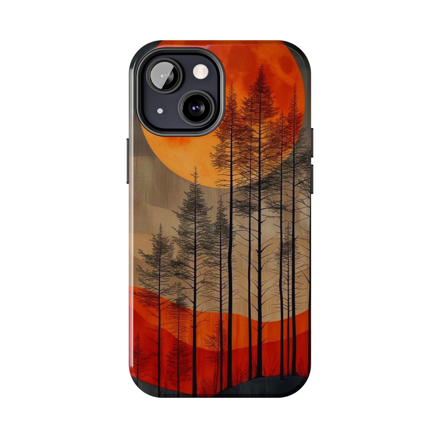 Moody Forest Moonrise iPhone Case – Dark Landscape Design, Dual-Layer Protection