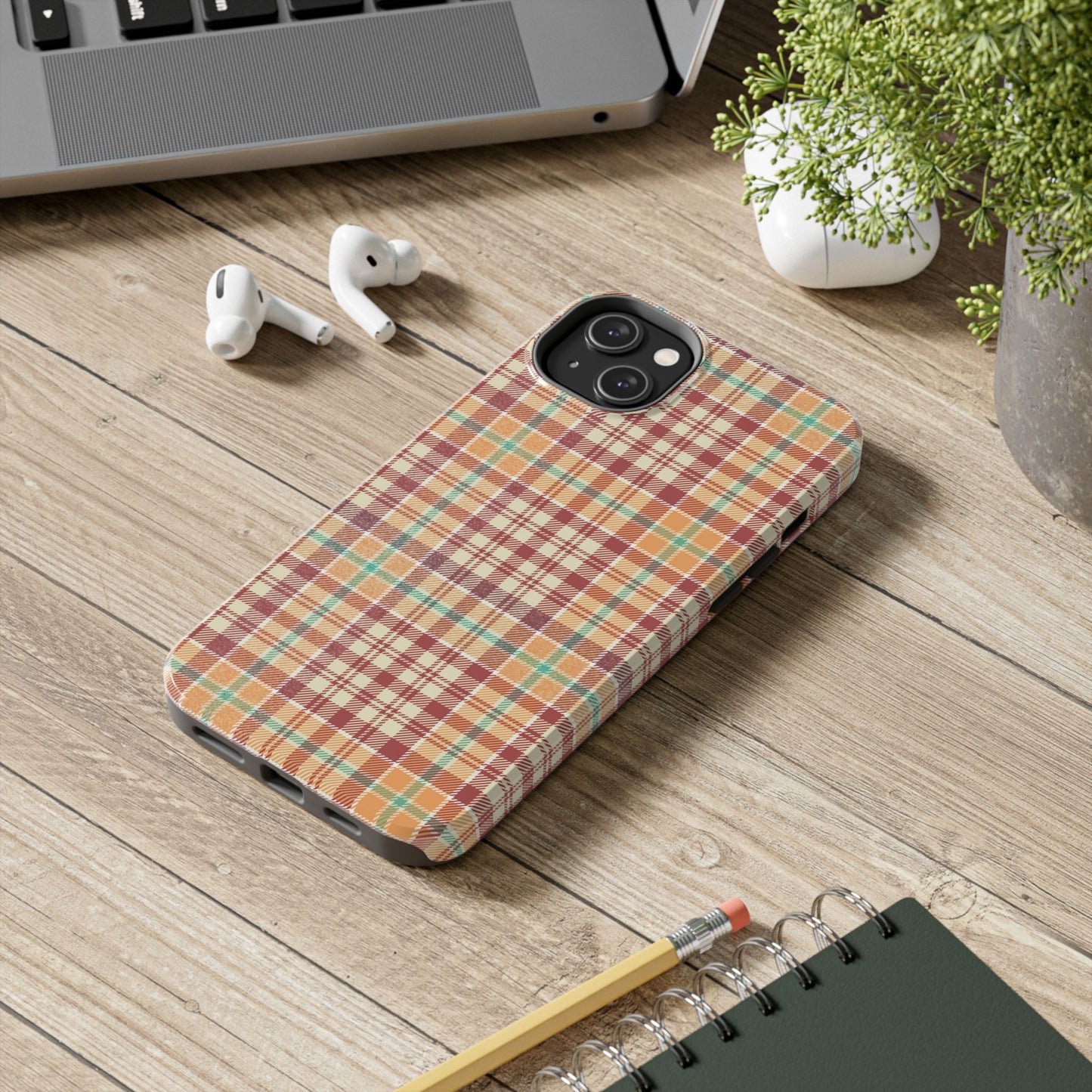 Retro Chic Plaid iPhone Case in Red, Orange, Green & Cream – Classic Vintage Style