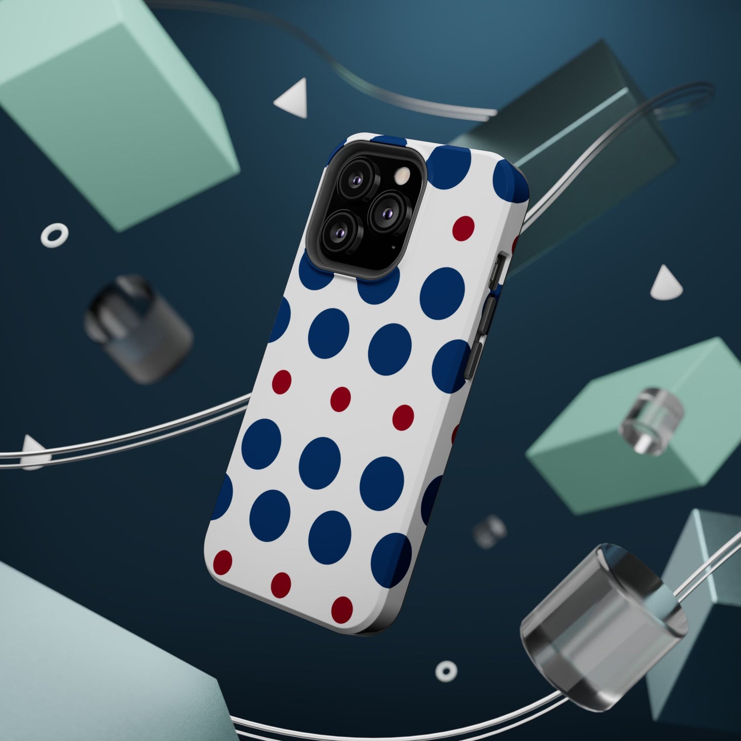 Bold Navy & Red Polka Dot Pattern – MagSafe iPhone Case