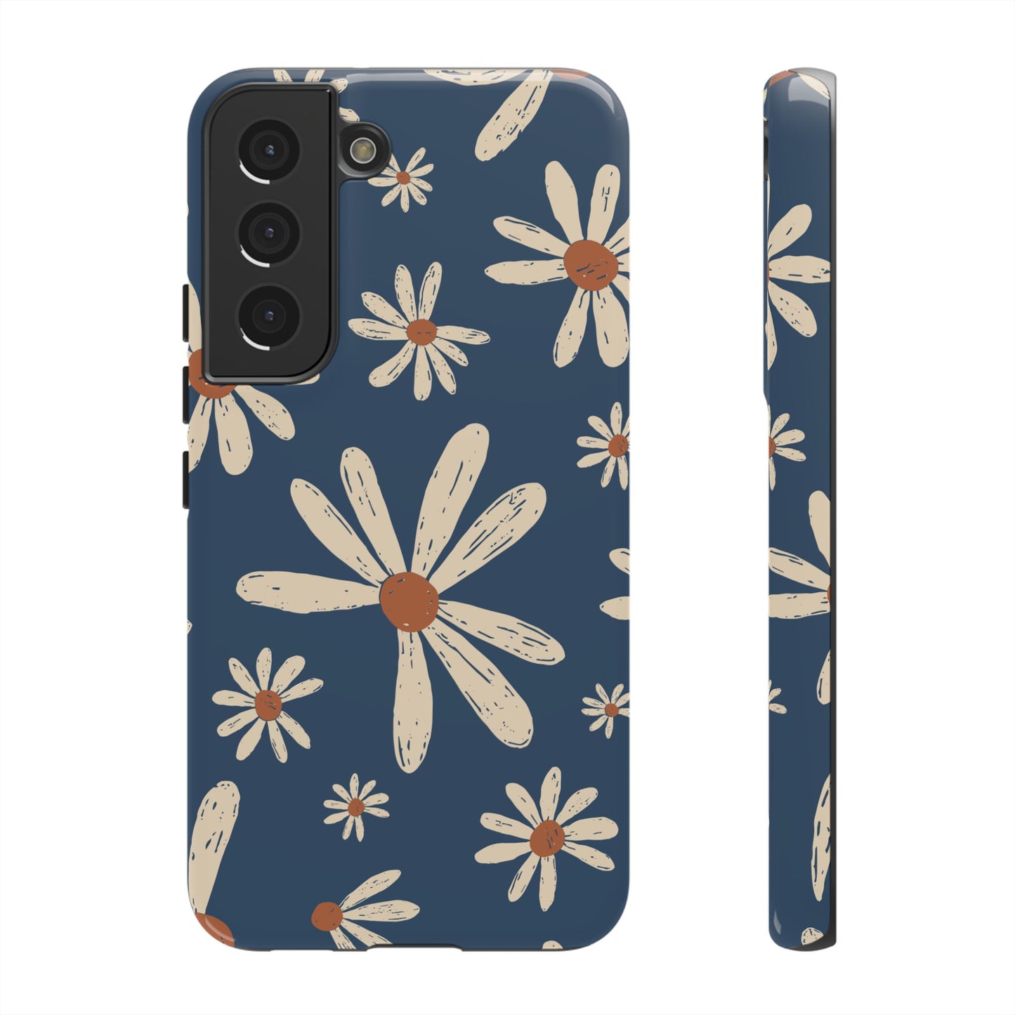 Vintage Daisies Samsung Galaxy Case – Navy Blue Floral Design, Scratch - Resistant with Shock - Absorbing Bumper - BOGO Cases