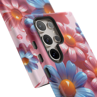 Pastel Daisy 3D Samsung Galaxy Case – Glossy Pink and Blue Floral Design, Full Protection - BOGO Cases