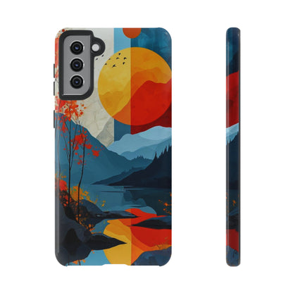 Abstract Autumn Landscape Samsung Galaxy Case – Bold Colorful Sunset Design, Dual-Layer Protection