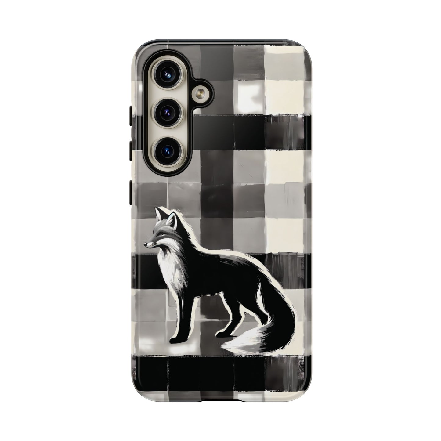 Black White Fox Phone Case - Monochrome Mystique