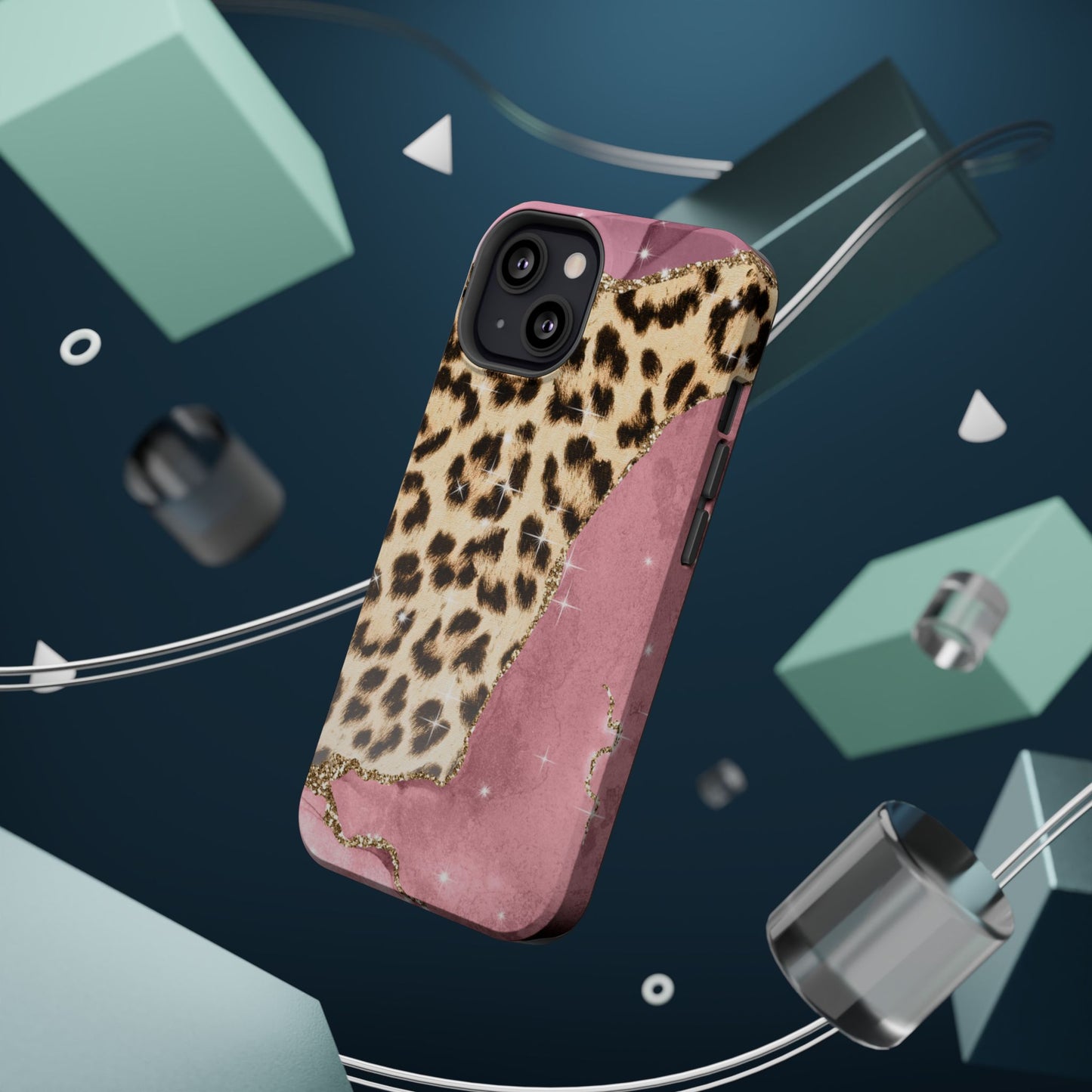 Pink Glam Leopard - MagSafe iPhone Series Case with Glitter Accents