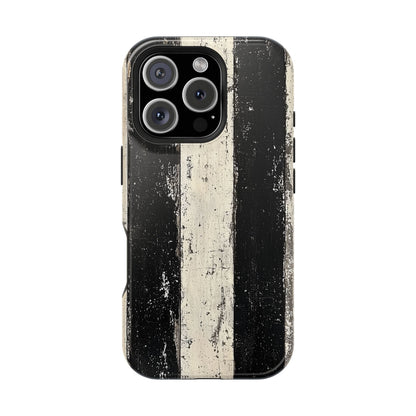 Vintage Vertical Stripe MagSafe iPhone Case - Black & White Grunge Design