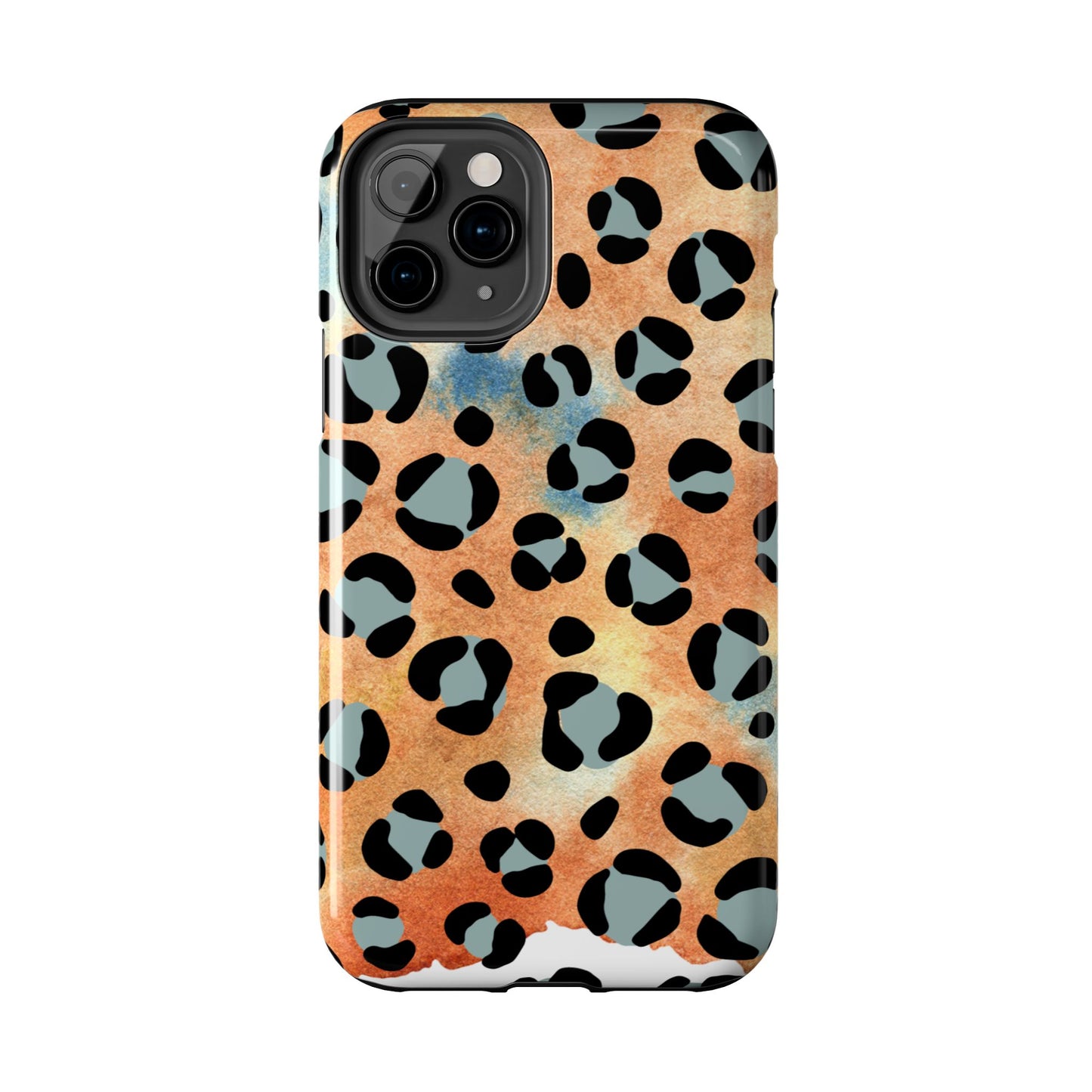 Sunset Watercolor Leopard Print Tough iPhone Case – Artistic Animal Pattern with Dual-Layer Protection