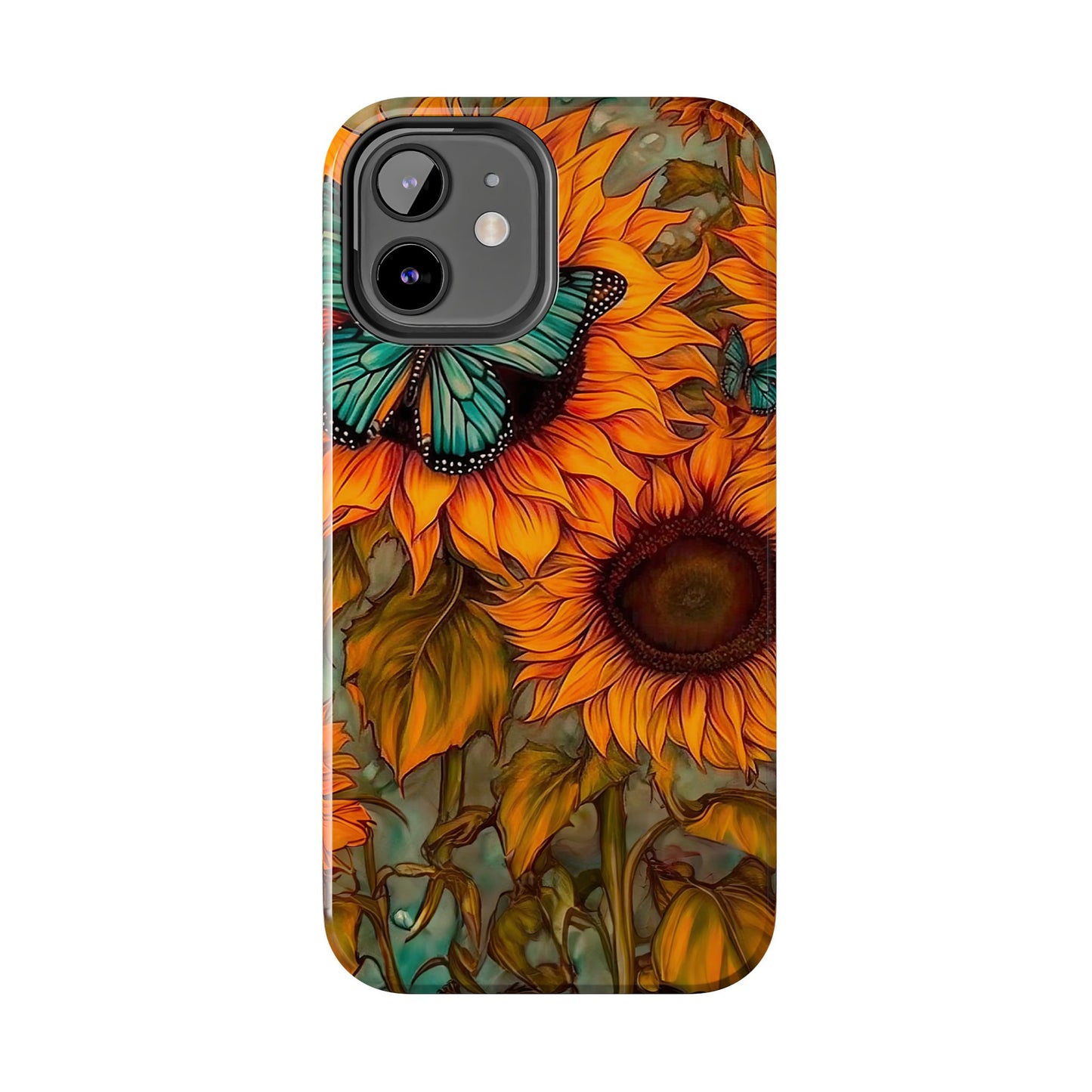 Vintage Blue Butterfly & Sunflower Art – iPhone Case