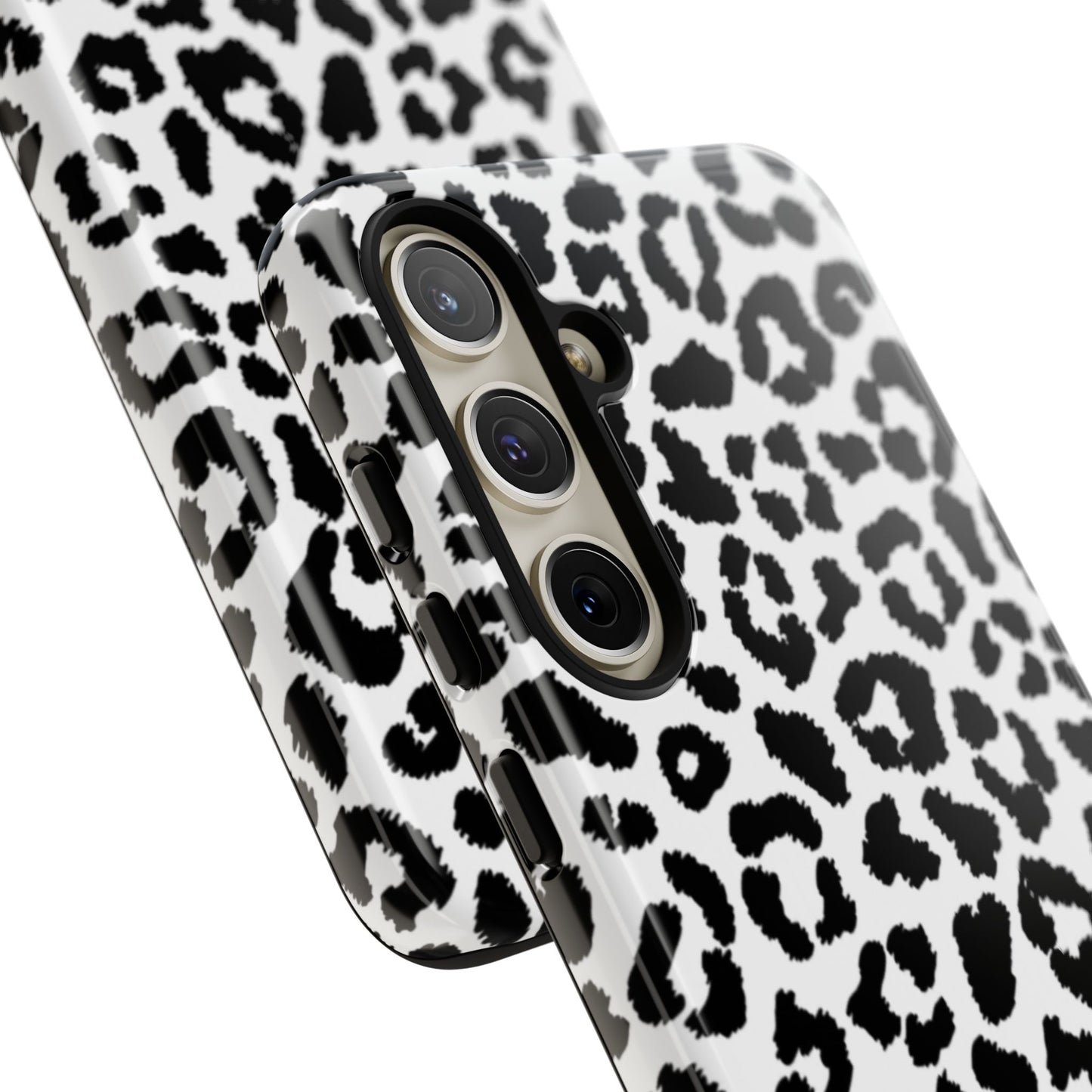 Monochrome Leopard Print Tough Samsung Galaxy Case – Classic Black and White Design with Dual-Layer Protection