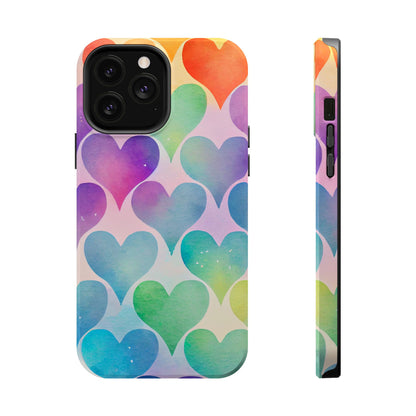 Rainbow Hearts Watercolor iPhone Case – Slim Design, Glossy Finish