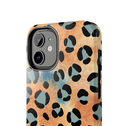 Sunset Watercolor Leopard Print Tough iPhone Case – Artistic Animal Pattern with Dual-Layer Protection