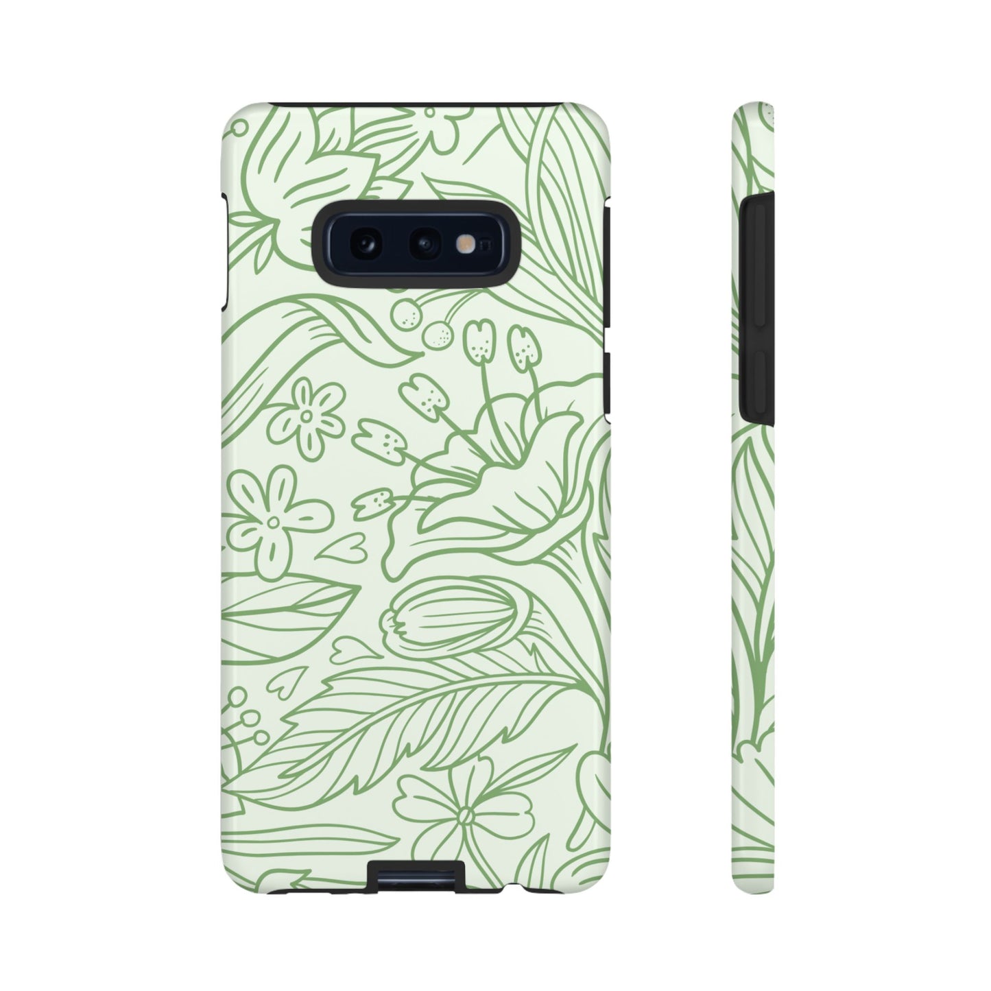 Sage Green Floral Line Art Tough Samsung Galaxy Case – Minimalist Botanical Design with Dual-Layer Protection