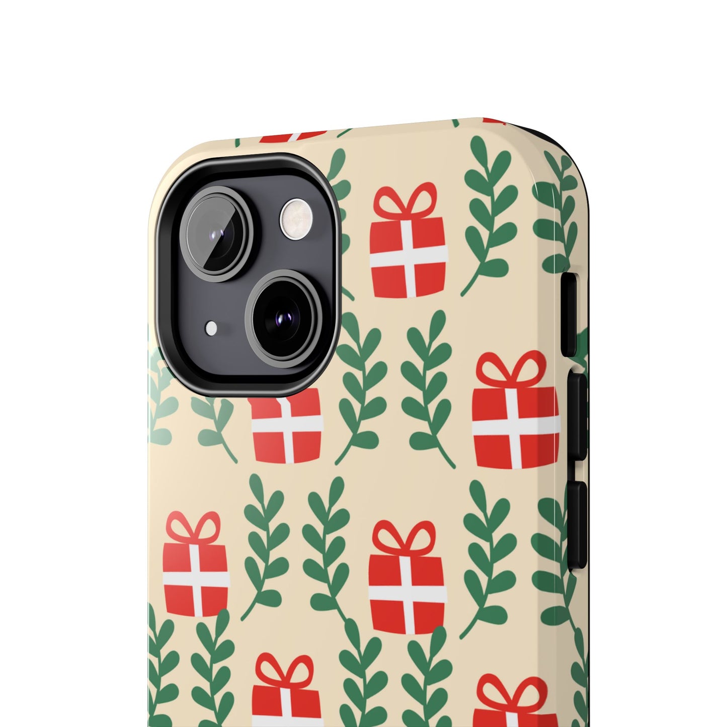 iPhone Case: Holiday Cheer – Red Gifts & Green Leaves