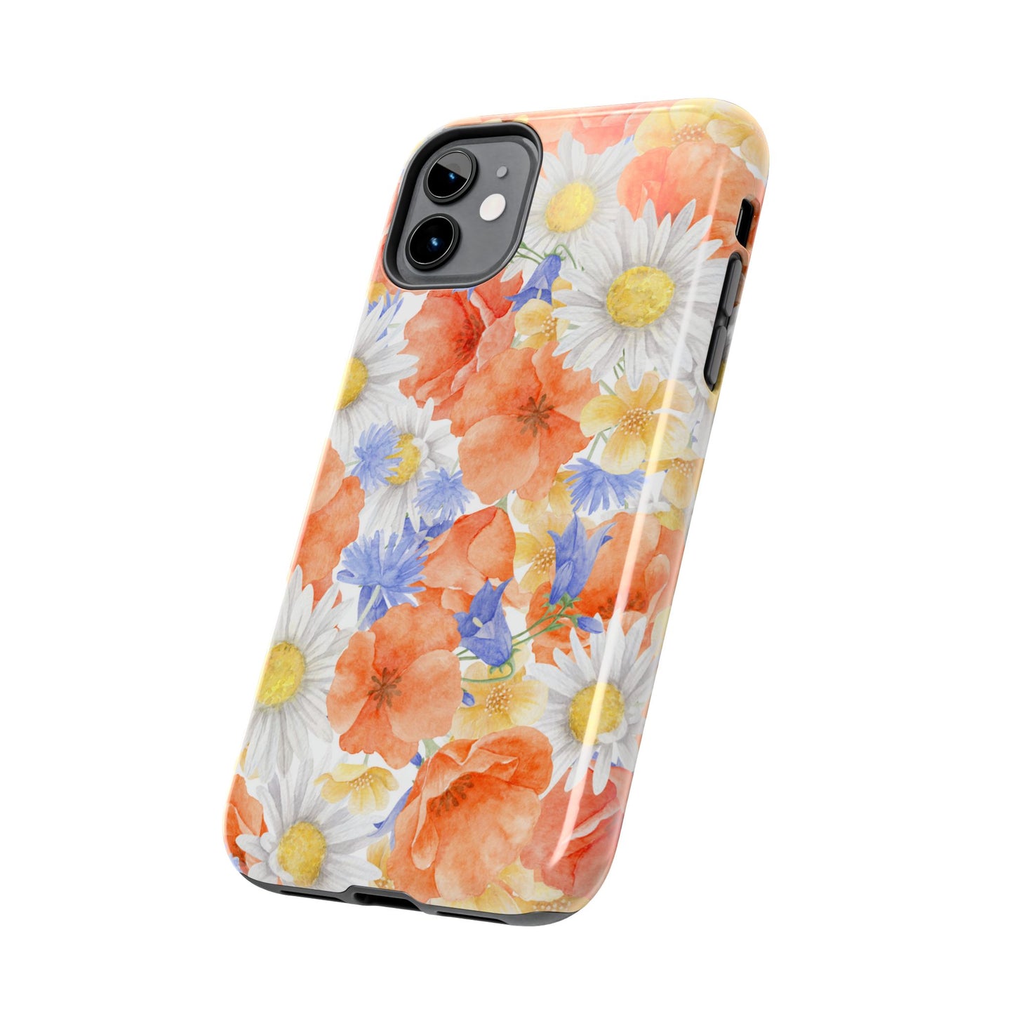 Watercolor Wildflower Pattern iPhone Case – Durable Matte Finish with Daisy, Poppy & Cornflower Design