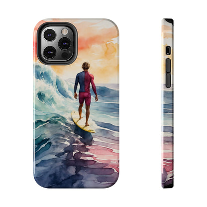 Surfer’s Sunset Wave iPhone Case – Vibrant Watercolor Design