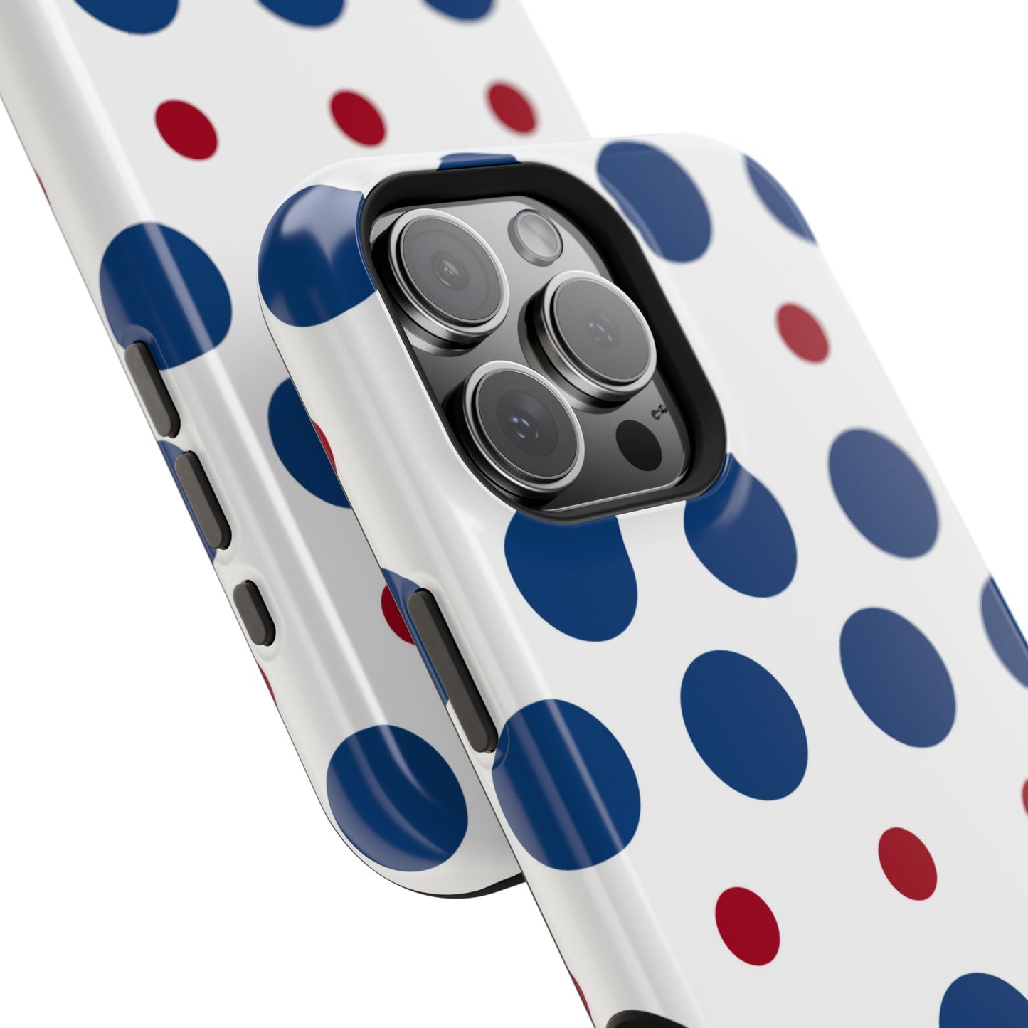 Bold Navy & Red Polka Dot Pattern – MagSafe iPhone Case