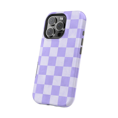 Lavender Checkerboard MagSafe iPhone Case – Shockproof, Smooth Matte Finish, Dual-Layer Design