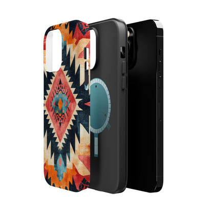 Bold Aztec Pattern Tough MagSafe iPhone Case – Vibrant Geometric Design, Dual-Layer Protection