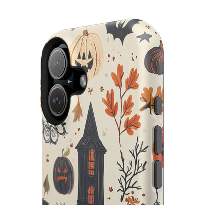 Haunted Halloween MagSafe iPhone Case – Haunted House, Bats, and Pumpkins Design